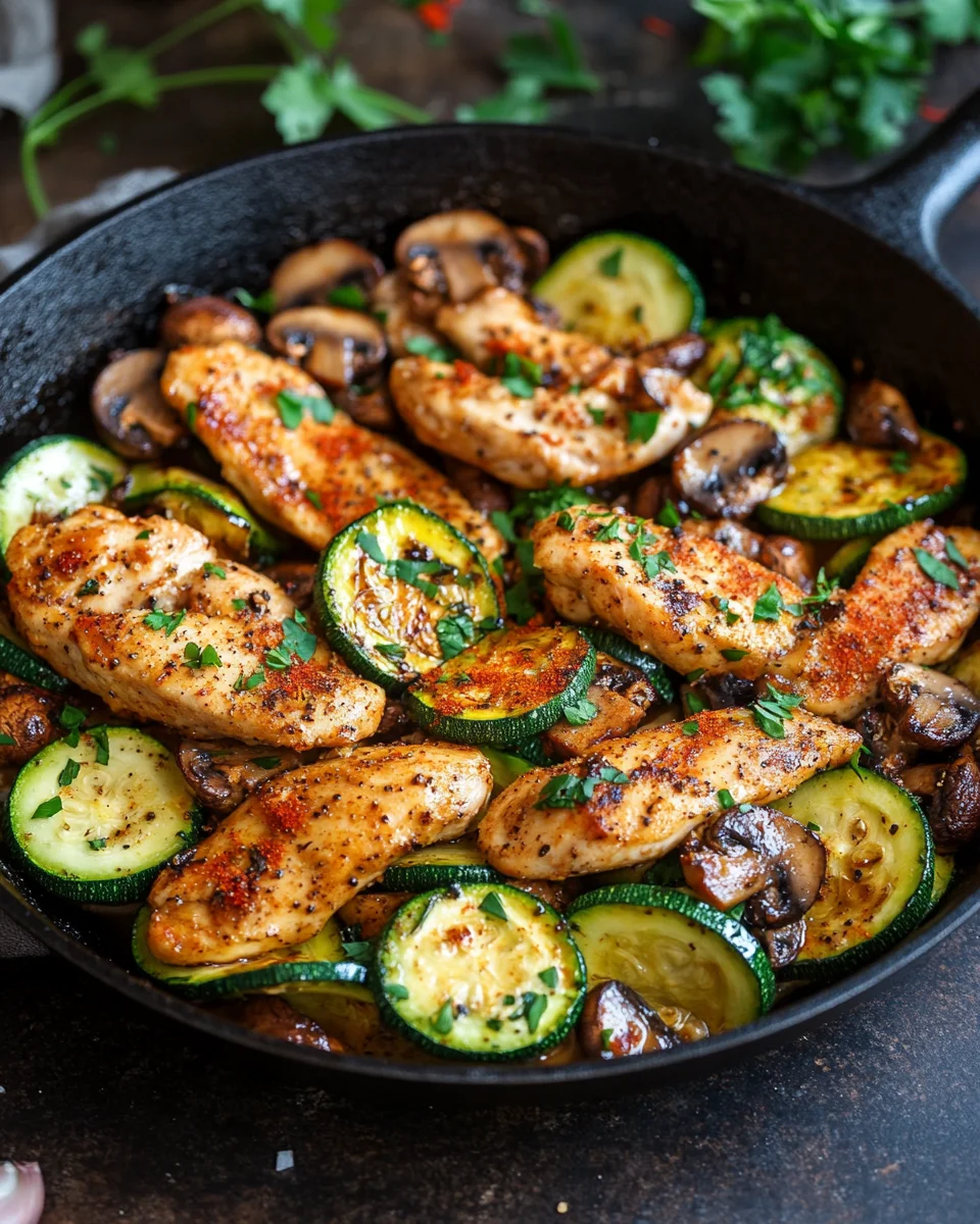Keto Hähnchen-Zucchini-Pfanne mit Pilzen 23 Keto