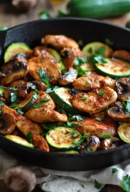 Keto Hähnchen-Zucchini-Pfanne mit Pilzen