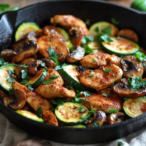 Keto Hähnchen-Zucchini-Pfanne mit Pilzen