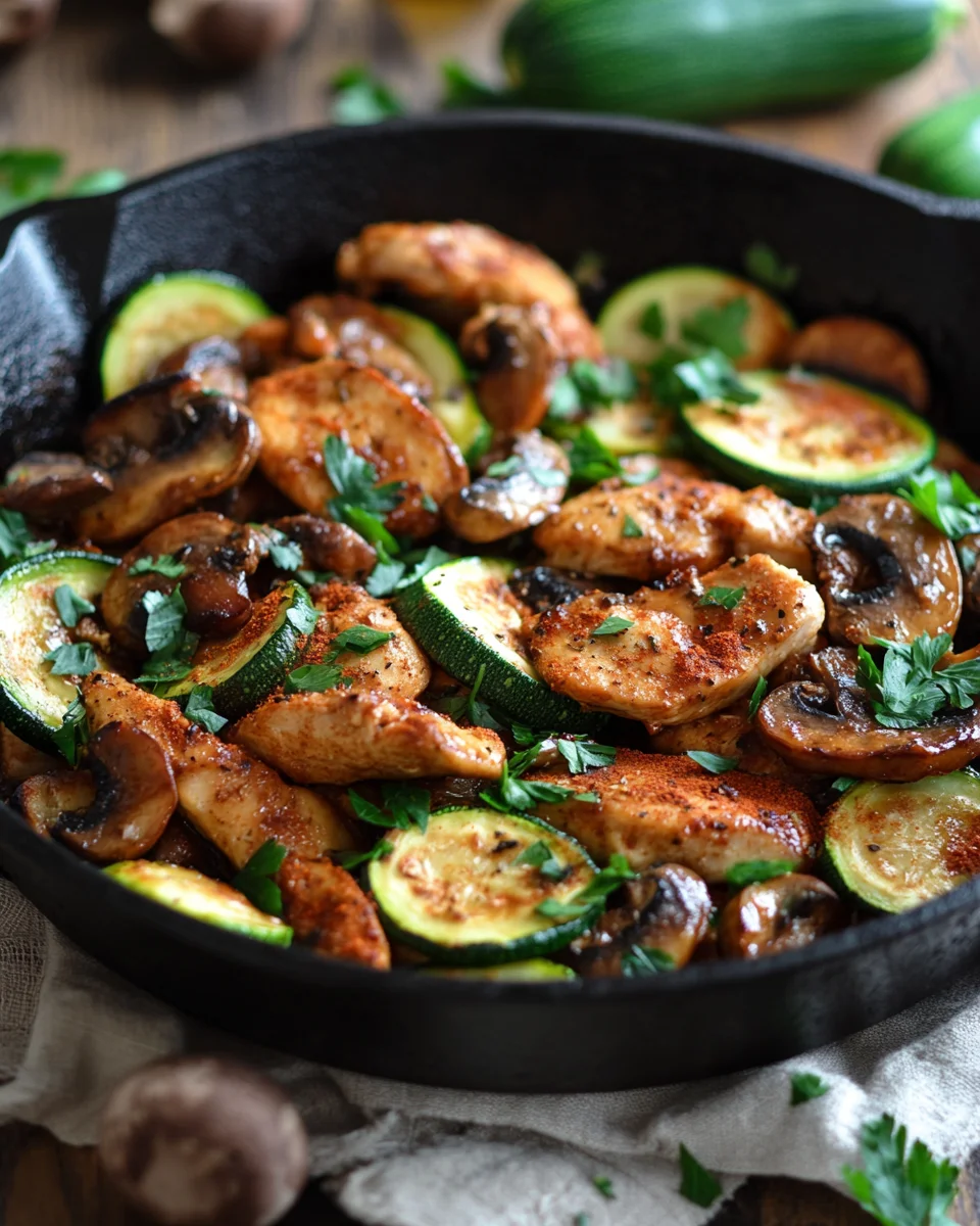 Keto Hähnchen-Zucchini-Pfanne mit Pilzen