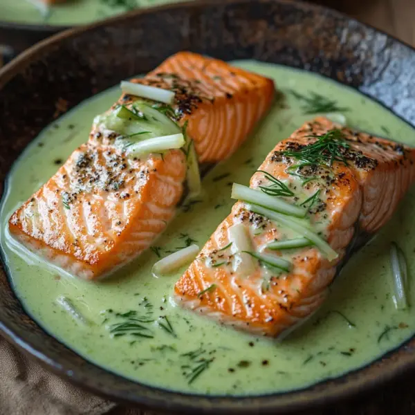 Lachs in Frühlingszwiebel-Sahnesoße