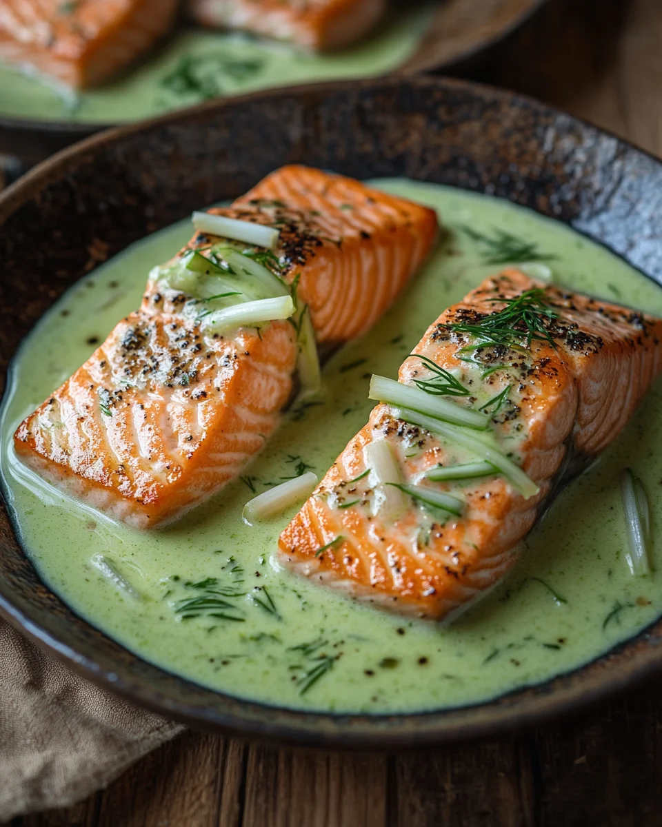 Lachs in Frühlingszwiebel-Sahnesoße