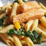 Lachs Penne mit Spinat
