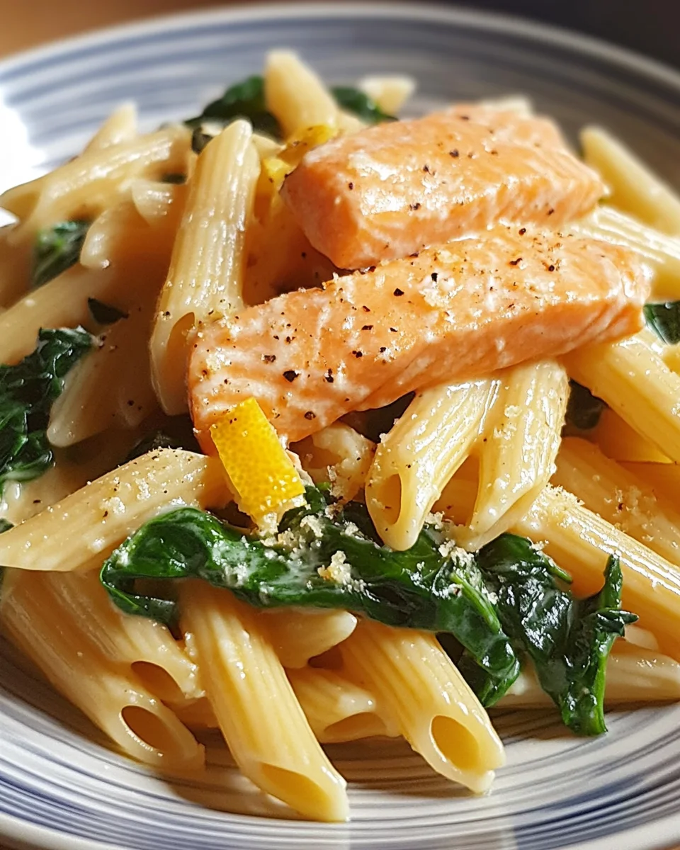 Lachs Penne mit Spinat