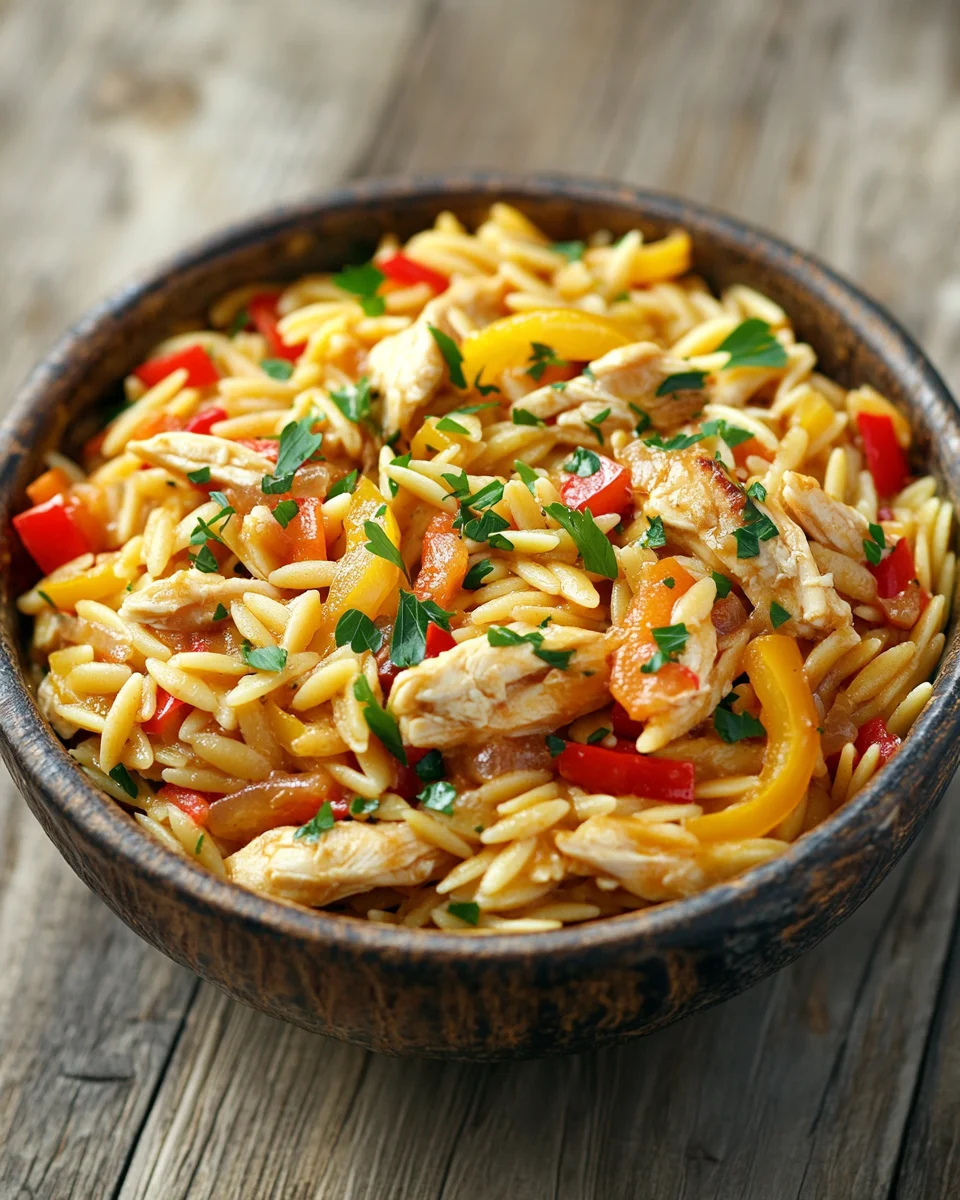 Orzo-Pfanne mit Paprikahuhn